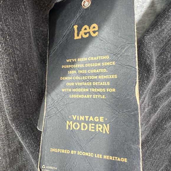 Vtg Style Lee Denim Jean chore Coat Barn Duster Mens MEDIUM Blk Trench Oversized - Picture 14 of 16